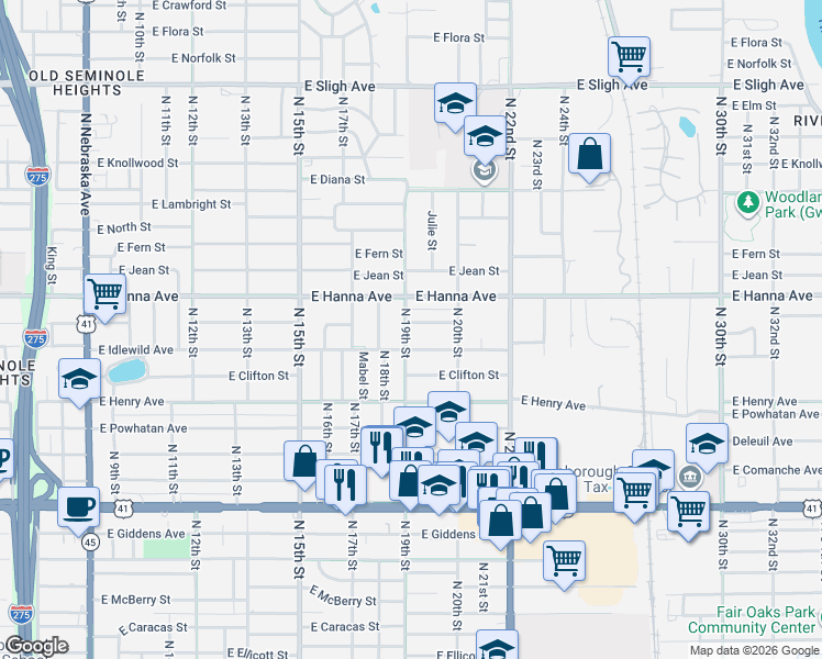 map of restaurants, bars, coffee shops, grocery stores, and more near 1901 East Paris Street in Tampa