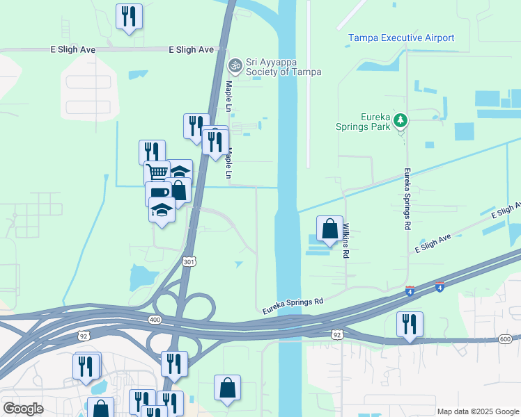 map of restaurants, bars, coffee shops, grocery stores, and more near 6013 Maple Lane in Tampa