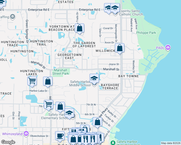 map of restaurants, bars, coffee shops, grocery stores, and more near 1012 Knollwood Drive in Safety Harbor