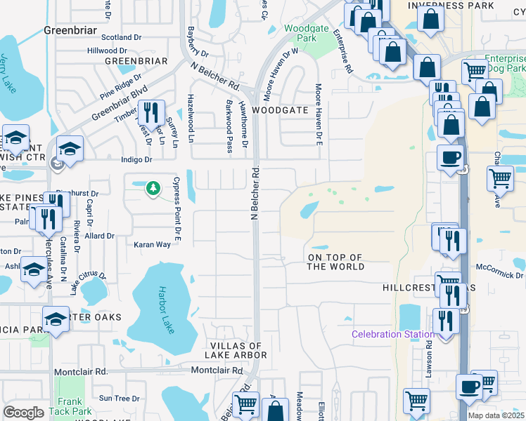 map of restaurants, bars, coffee shops, grocery stores, and more near 2351 Irish Lane in Clearwater