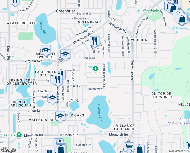map of restaurants, bars, coffee shops, grocery stores, and more near 2137 Little Brook Lane in Clearwater