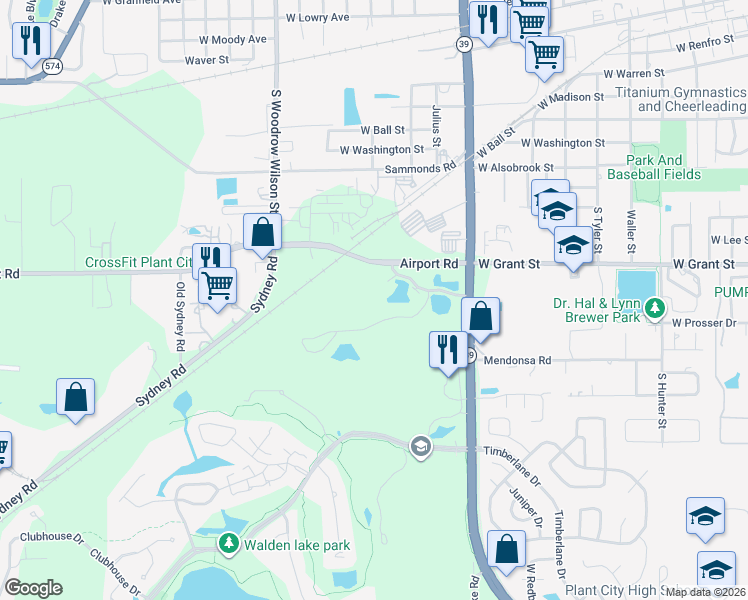 map of restaurants, bars, coffee shops, grocery stores, and more near 200 Plantation Grove Court in Plant City