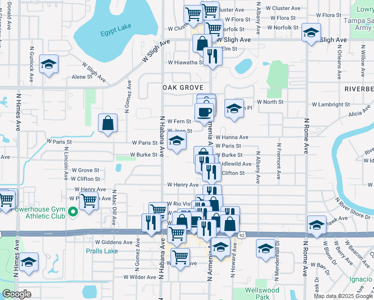 map of restaurants, bars, coffee shops, grocery stores, and more near 2609 Gemini Court in Tampa
