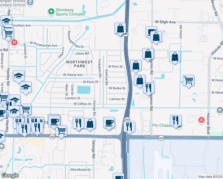 map of restaurants, bars, coffee shops, grocery stores, and more near 6025 West Idlewild Avenue in Tampa