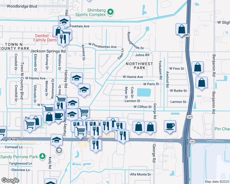 map of restaurants, bars, coffee shops, grocery stores, and more near 6813 Tuttle Street in Tampa