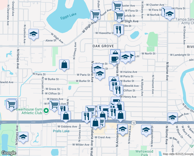 map of restaurants, bars, coffee shops, grocery stores, and more near 6101 North Habana Avenue in Tampa