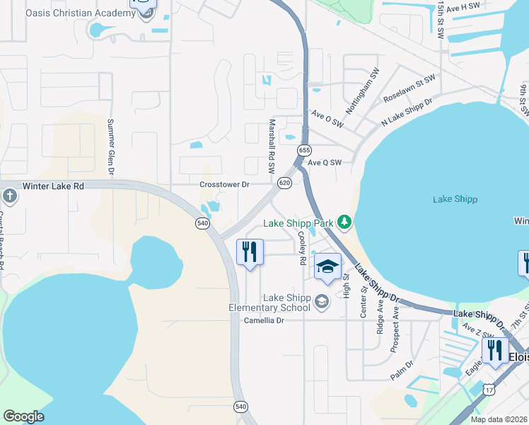 map of restaurants, bars, coffee shops, grocery stores, and more near 1103 Normandy Heights Circle in Winter Haven