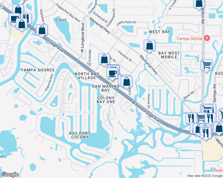 map of restaurants, bars, coffee shops, grocery stores, and more near in Town 'n' Country