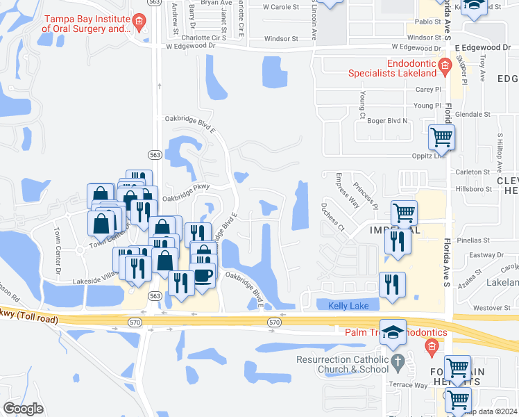 map of restaurants, bars, coffee shops, grocery stores, and more near 3310 Barley Lane in Lakeland