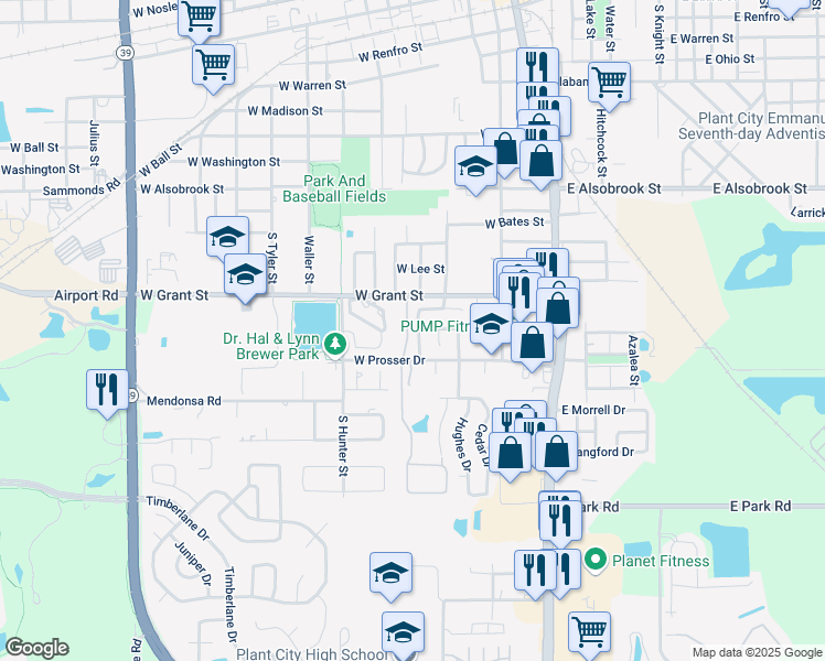 map of restaurants, bars, coffee shops, grocery stores, and more near 300 Citrus Landing Drive in Plant City