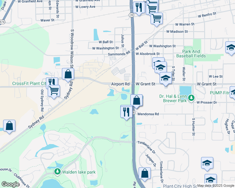 map of restaurants, bars, coffee shops, grocery stores, and more near 14 Plantation Circle in Plant City