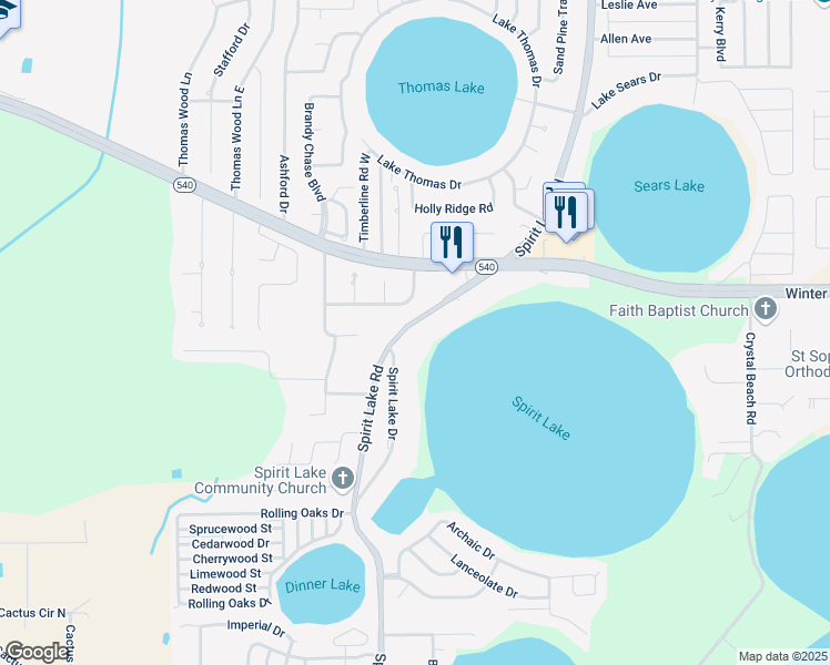 map of restaurants, bars, coffee shops, grocery stores, and more near 2034 Spirit Lake Road in Winter Haven