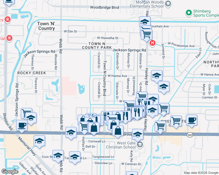 map of restaurants, bars, coffee shops, grocery stores, and more near 6007 Murray Hill Drive in Tampa