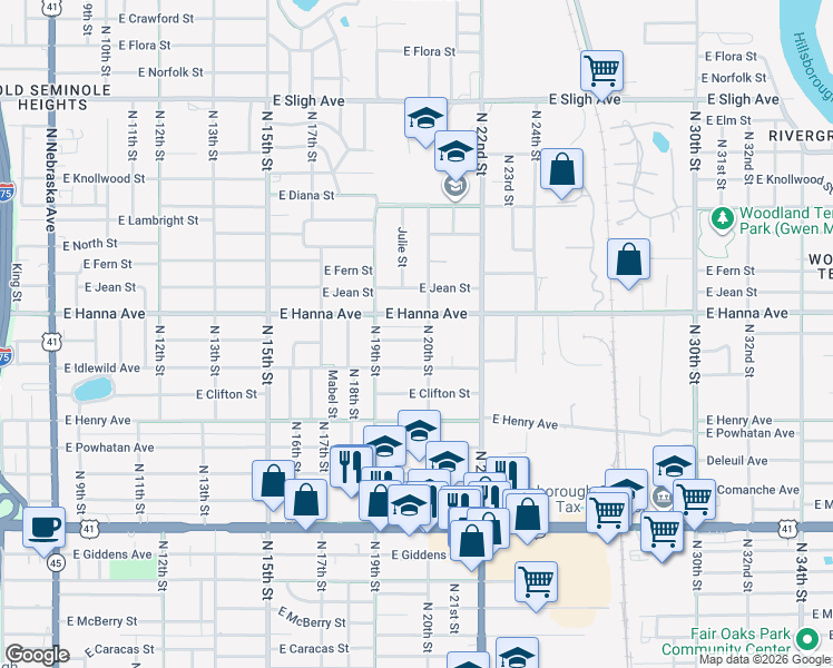 map of restaurants, bars, coffee shops, grocery stores, and more near 1920 East Paris Street in Tampa