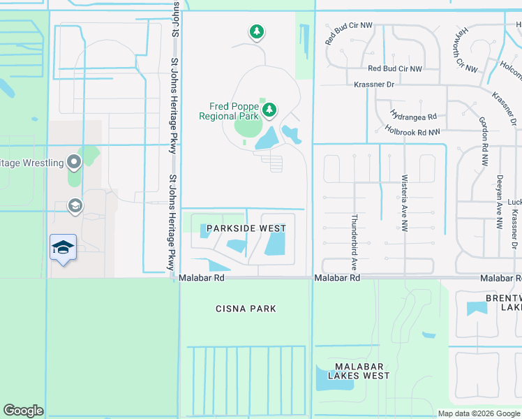 map of restaurants, bars, coffee shops, grocery stores, and more near 2781 Snapdragon Drive Northwest in Palm Bay