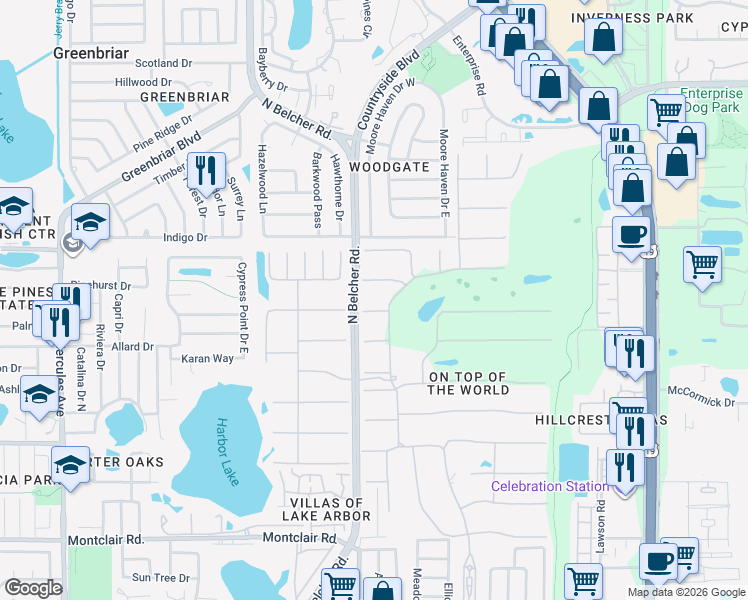 map of restaurants, bars, coffee shops, grocery stores, and more near 2351 Irish Lane in Clearwater