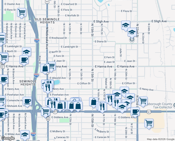 map of restaurants, bars, coffee shops, grocery stores, and more near 1414 East Paris Street in Tampa