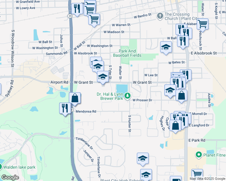 map of restaurants, bars, coffee shops, grocery stores, and more near 1109 West Grant Street in Plant City