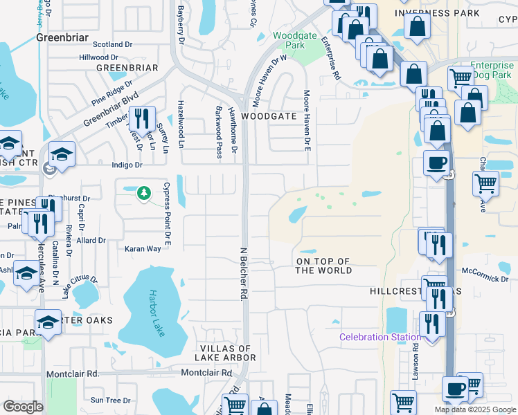 map of restaurants, bars, coffee shops, grocery stores, and more near 2351 Irish Lane in Clearwater