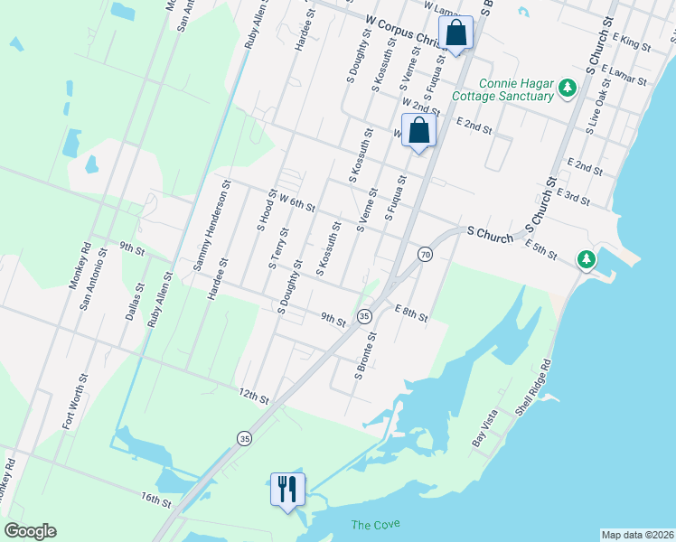 map of restaurants, bars, coffee shops, grocery stores, and more near 1603 South Kossuth Street in Rockport