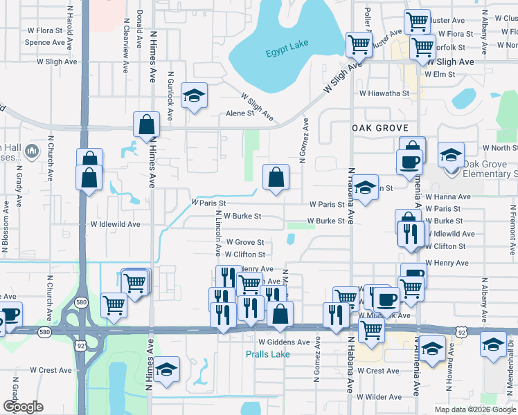 map of restaurants, bars, coffee shops, grocery stores, and more near 6306 North Woodlynne Avenue in Tampa