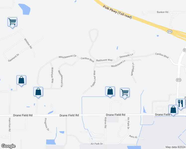 map of restaurants, bars, coffee shops, grocery stores, and more near 3329 Fiddle Leaf Way in Lakeland