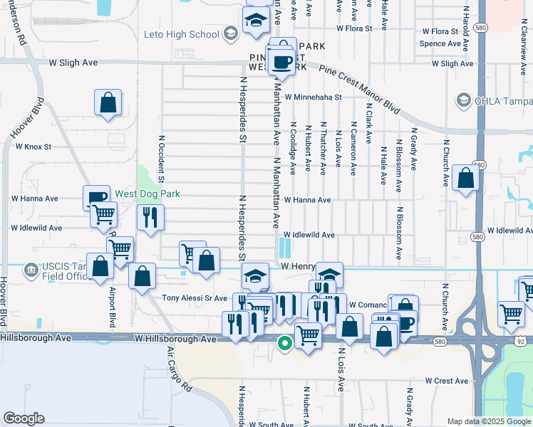 map of restaurants, bars, coffee shops, grocery stores, and more near 4406 West Paris Street in Tampa