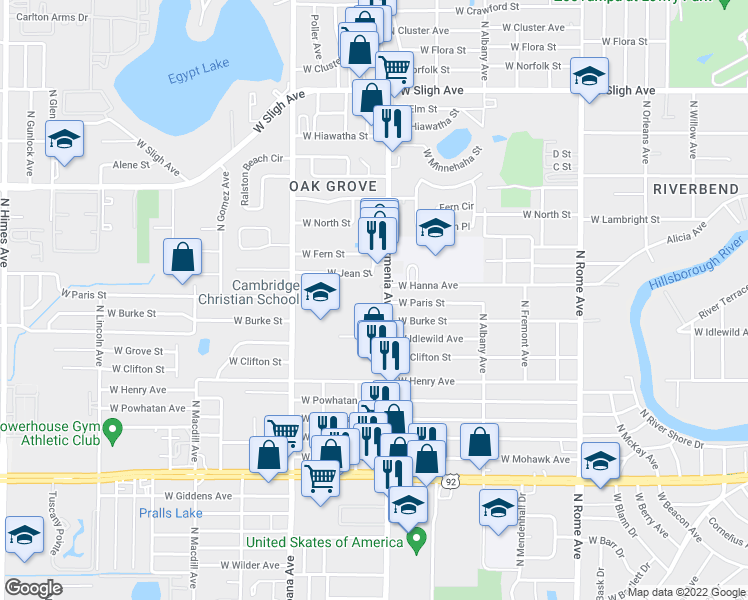map of restaurants, bars, coffee shops, grocery stores, and more near 2508 West Jean Street in Tampa