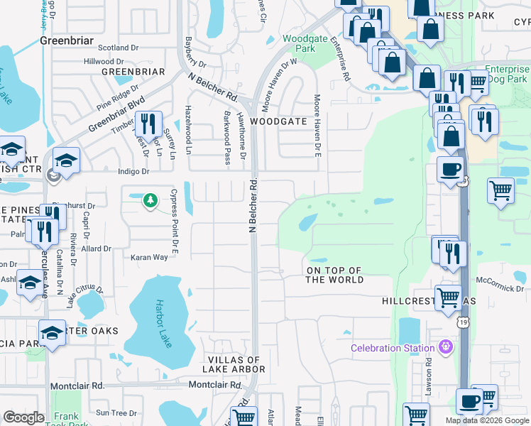 map of restaurants, bars, coffee shops, grocery stores, and more near 2371 Israeli Drive in Clearwater