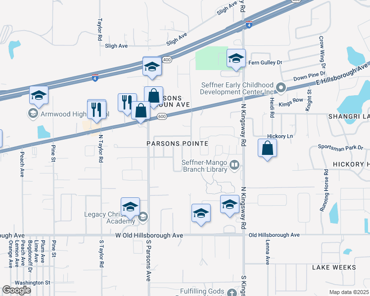 map of restaurants, bars, coffee shops, grocery stores, and more near 702 Star Pointe Drive in Seffner
