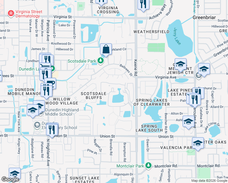 map of restaurants, bars, coffee shops, grocery stores, and more near 1380 Killie Court in Dunedin