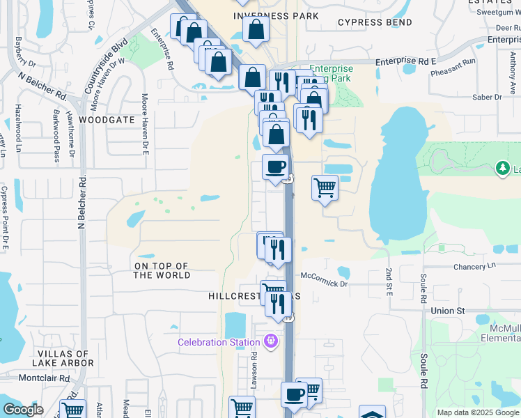 map of restaurants, bars, coffee shops, grocery stores, and more near 25350 US Highway 19 North in Clearwater