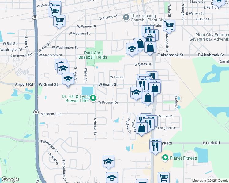 map of restaurants, bars, coffee shops, grocery stores, and more near 212 Citrus Landing Drive in Plant City