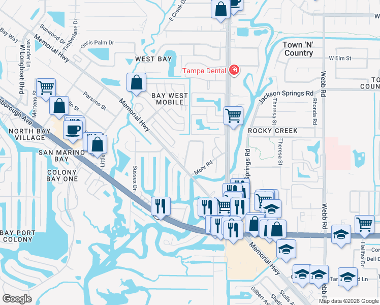 map of restaurants, bars, coffee shops, grocery stores, and more near 5815 Mohr Loop in Tampa
