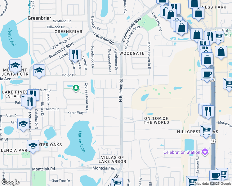 map of restaurants, bars, coffee shops, grocery stores, and more near 2298 Americus Boulevard East in Clearwater