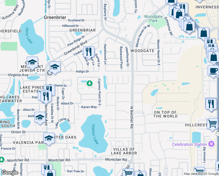 map of restaurants, bars, coffee shops, grocery stores, and more near 2291 Americus Boulevard West in Clearwater