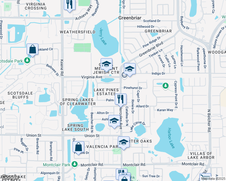map of restaurants, bars, coffee shops, grocery stores, and more near 1932 Pinehurst Drive in Clearwater