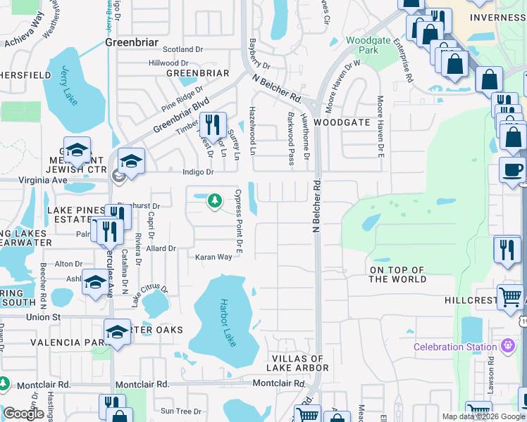 map of restaurants, bars, coffee shops, grocery stores, and more near 2229 Americus Boulevard West in Clearwater