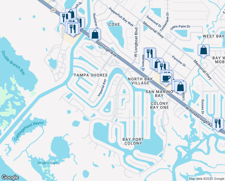 map of restaurants, bars, coffee shops, grocery stores, and more near 10530 Waterview Court in Tampa