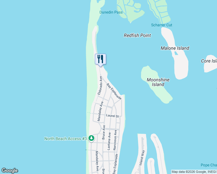 map of restaurants, bars, coffee shops, grocery stores, and more near 1018 Bay Esplanade in Clearwater
