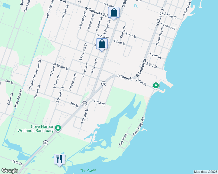 map of restaurants, bars, coffee shops, grocery stores, and more near 2021 South Mathis Street in Rockport