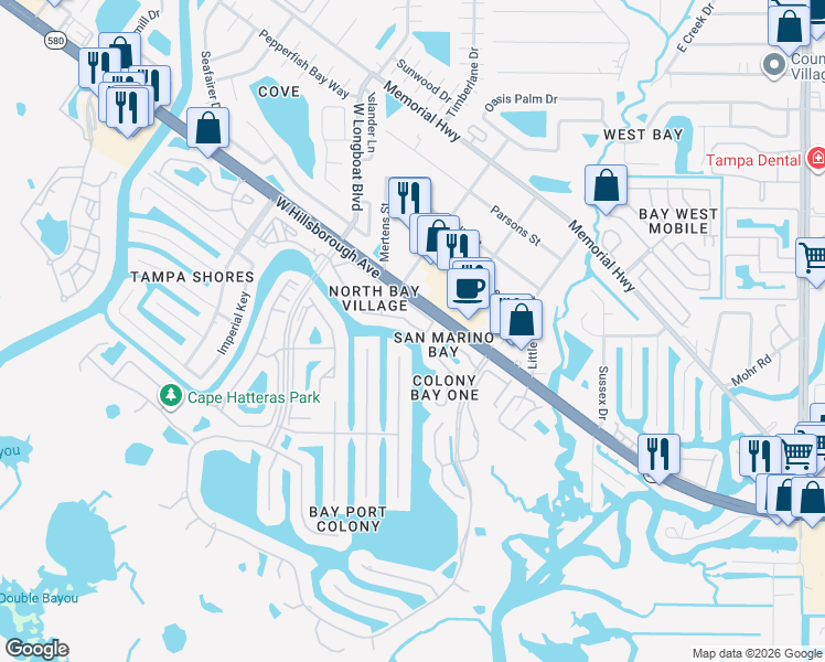 map of restaurants, bars, coffee shops, grocery stores, and more near b7 Newtown Circle in Town 'n' Country