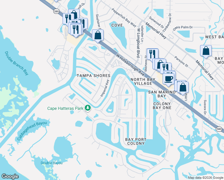 map of restaurants, bars, coffee shops, grocery stores, and more near 6201 Imperial Key in Tampa