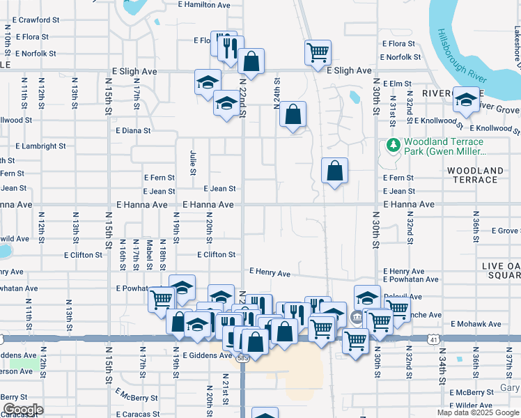 map of restaurants, bars, coffee shops, grocery stores, and more near in Tampa