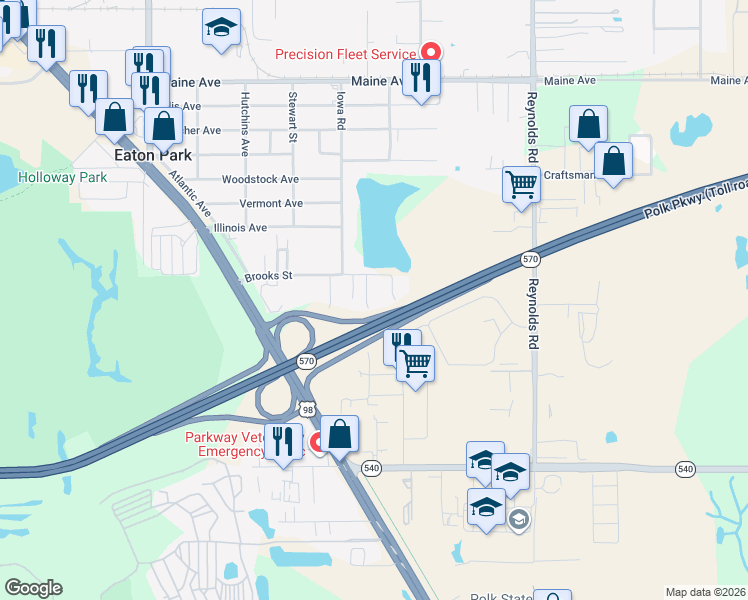 map of restaurants, bars, coffee shops, grocery stores, and more near 3315 Jean Avenue in Lakeland