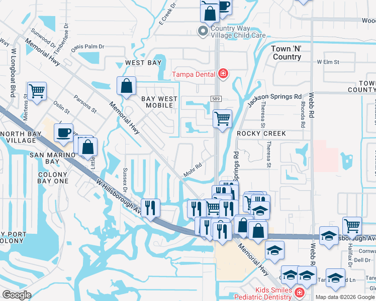map of restaurants, bars, coffee shops, grocery stores, and more near 5913 Mohr Loop in Tampa