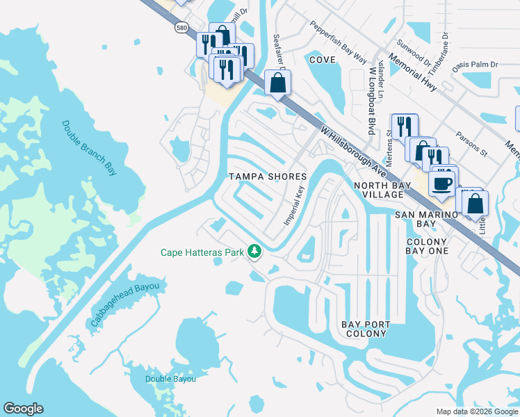 map of restaurants, bars, coffee shops, grocery stores, and more near 10714 Donbrese Avenue in Tampa