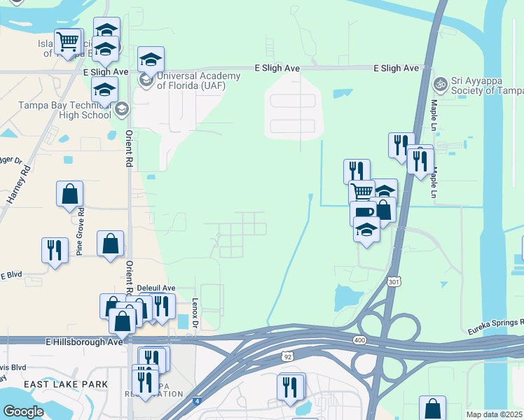 map of restaurants, bars, coffee shops, grocery stores, and more near 8216 Downpatrick Court in Tampa