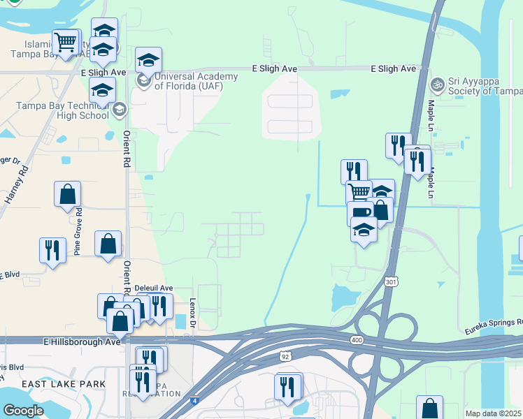 map of restaurants, bars, coffee shops, grocery stores, and more near 8216 Downpatrick Court in Tampa