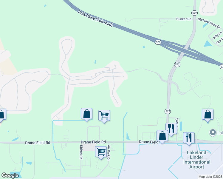 map of restaurants, bars, coffee shops, grocery stores, and more near 3314 Songbird Lane in Lakeland